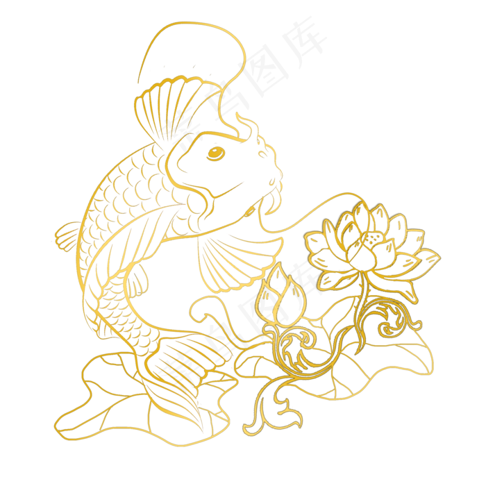 锦鲤线条烫金荷花免抠(2000X2000(DPI:300))psd模版下载