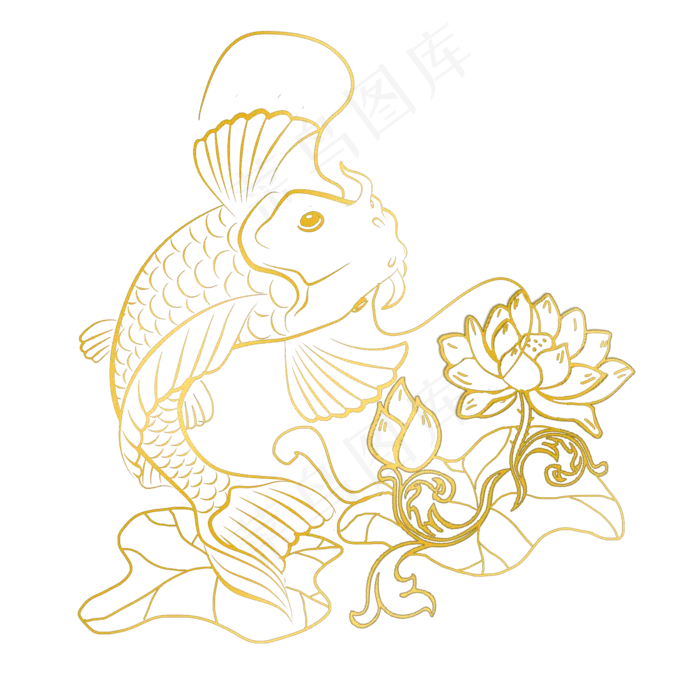 锦鲤线条烫金荷花免抠(2000X2000(DPI:300))psd模版下载