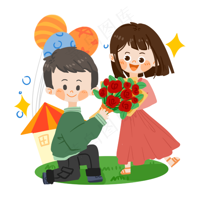 七夕卡通情侣求婚PNG素材
