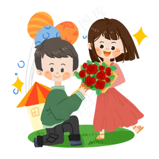 七夕卡通情侣求婚PNG素材