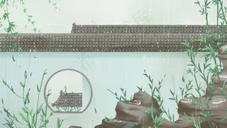 绿色唯美小清新雨季春古风卡通唯美卡通配图
