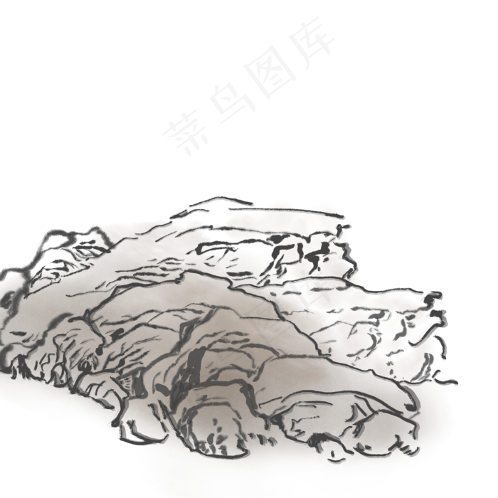 水墨山石赭石色风景画(2000X2000(DPI:300))psd模版下载