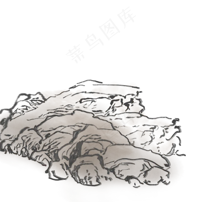 水墨山石赭石色风景画(2000X2000(DPI:300))psd模版下载