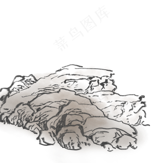 水墨山石赭石色风景画