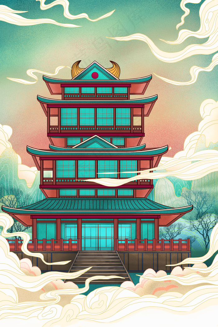 古风建筑塔楼中国风(3545*5315px 300 dpi )