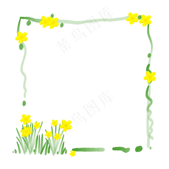 小黄花绿色边框装饰(2000X2000(DPI:300))psd模版下载