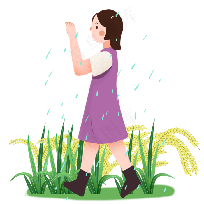 谷雨淋雨的小女孩(3000X3000(DPI:300))psd模版下载