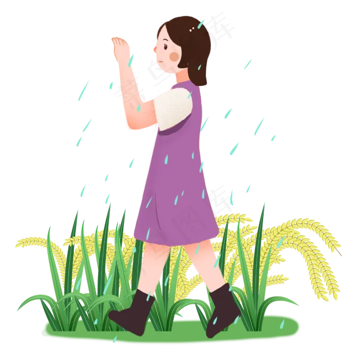 谷雨淋雨的小女孩(3000X3000(DPI:300))psd模版下载