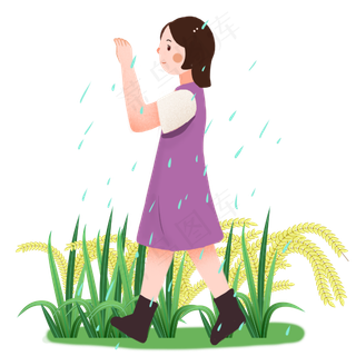 谷雨淋雨的小女孩