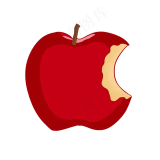 被咬苹果手绘水果红色苹果