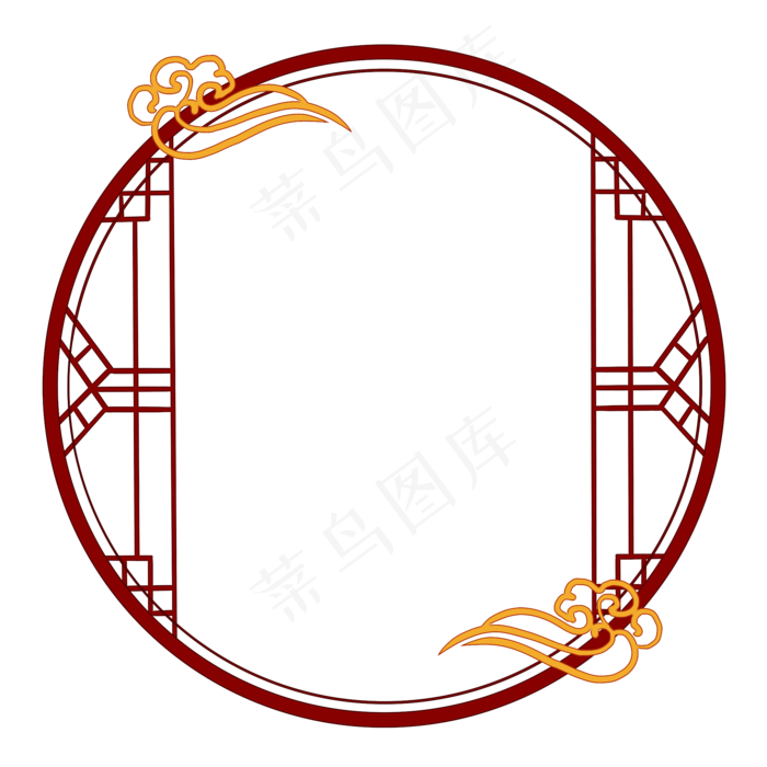 古典中国风祥云圆形窗户边框分层,免抠元素