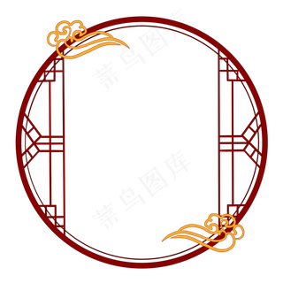 古典中国风祥云圆形窗户边框分层,免抠元素