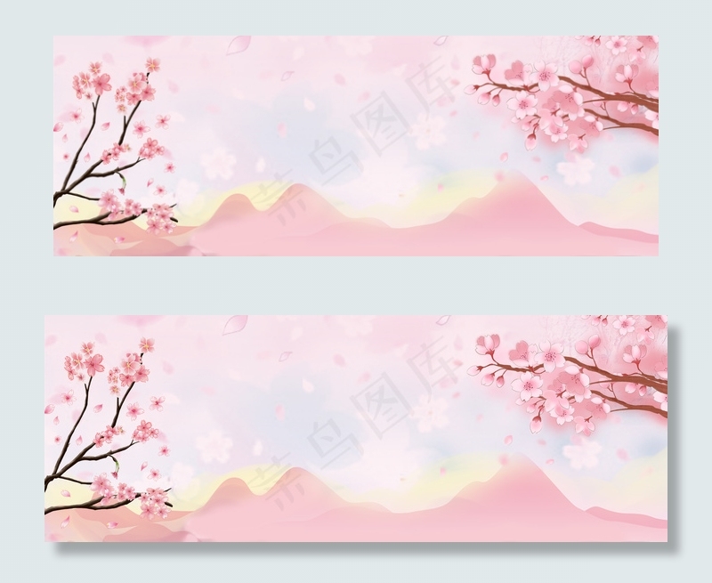 桃花节文艺小清新山脉渐变粉banner
