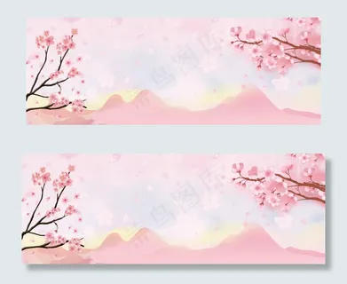 桃花节文艺小清新山脉渐变粉banner