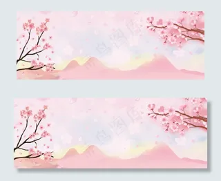 桃花节文艺小清新山脉渐变粉banner