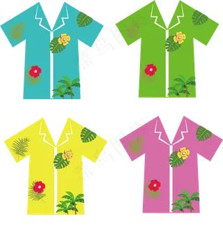 夏季夏威夷风情矢量手绘热带植物