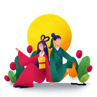 牛郎织女花前月下,免抠元素