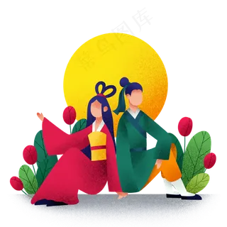 牛郎织女花前月下,免抠元素