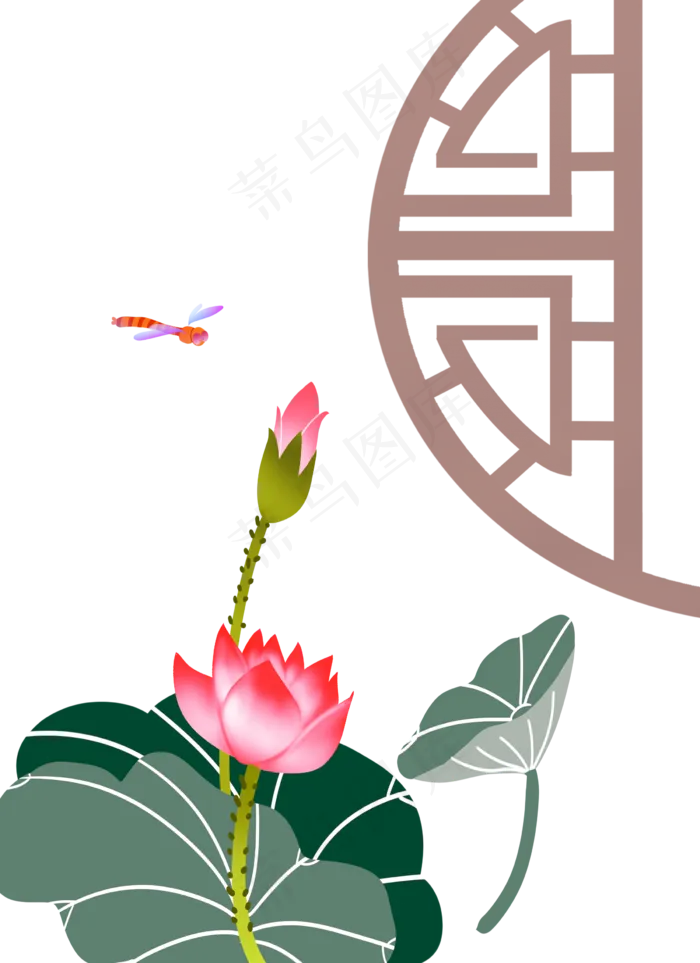 古风荷花花枝(2400X3300(DPI:300))psd模版下载
