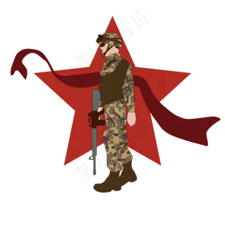 简约扁平卡通建军节陆军战士人物