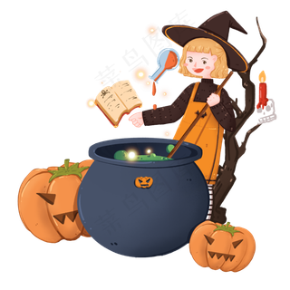 万圣节制作魔药的小魔女,免抠元素
