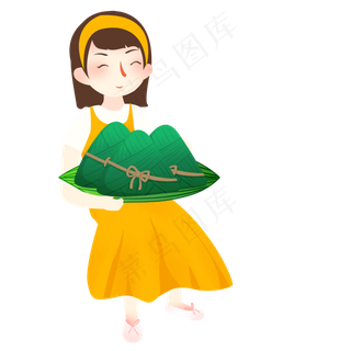 抱着粽子的卡通美女