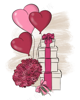 卡通水彩手绘小清新七夕情人节礼