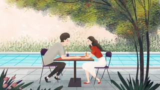 情侣一起吃饭温馨幸福风景