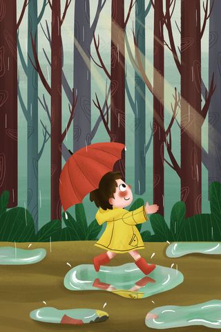 春天春季谷雨雨水下雨24节气男孩踏青