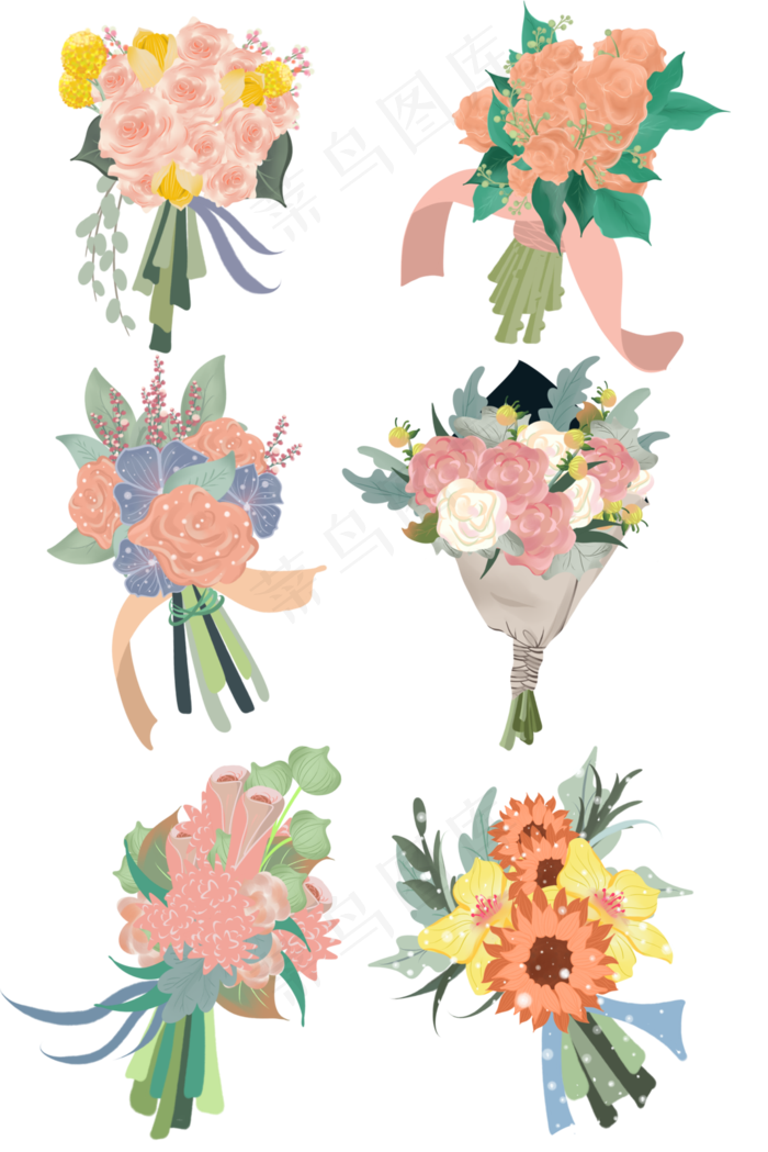 小清新手绘婚礼新娘手捧花套图