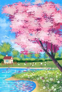 樱花山水场景小清新治愈系