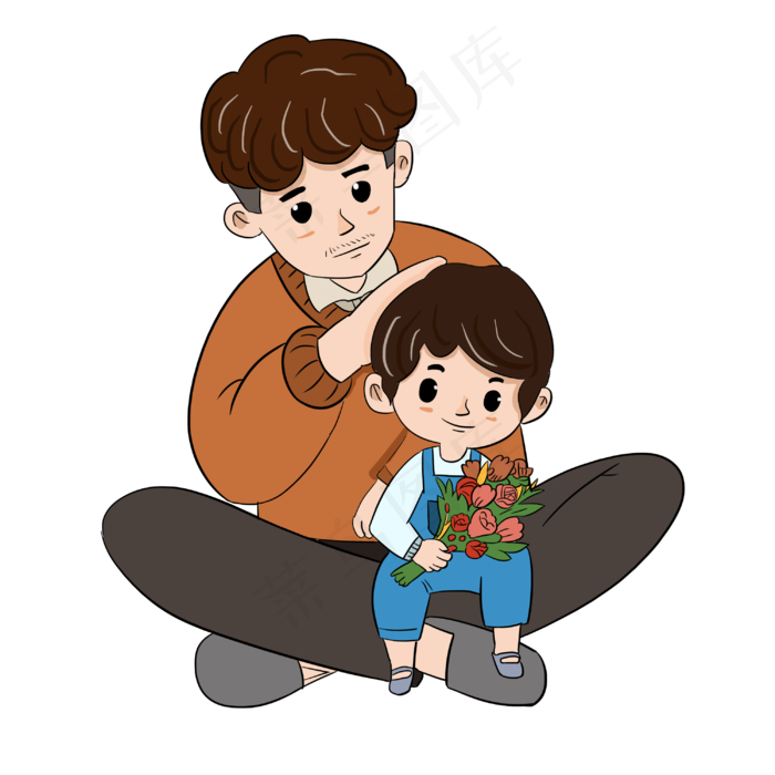 父亲节卡其色蓝色主调爸爸摸儿子