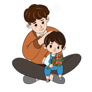 父亲节卡其色蓝色主调爸爸摸儿子