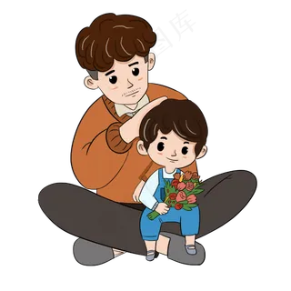 父亲节卡其色蓝色主调爸爸摸儿子