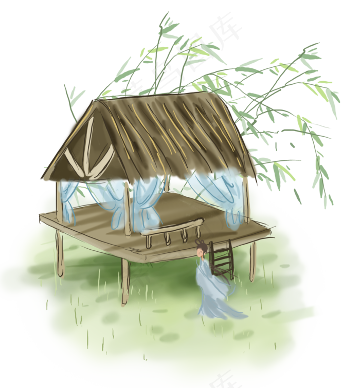 中国风草草屋外,免抠元素(2000*2158px 300 dpi )psd模版下载