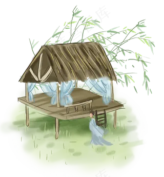 中国风草草屋外,免抠元素