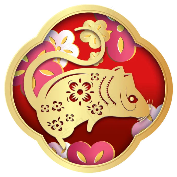 烫金鼠年新年剪纸装饰,免抠元素(2000*2000px 300 dpi )ai矢量模版下载