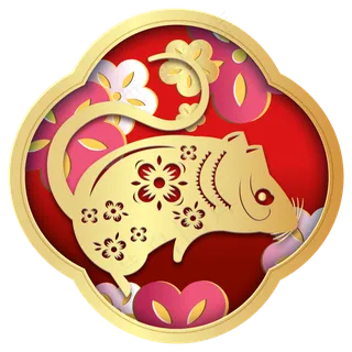 烫金鼠年新年剪纸装饰,免抠元素