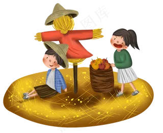 秋分丰收田地里的稻草人