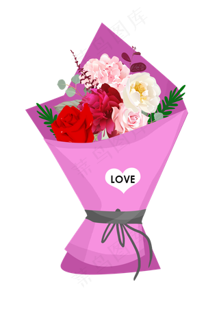 卡通手绘情人节鲜花花束,免抠元素