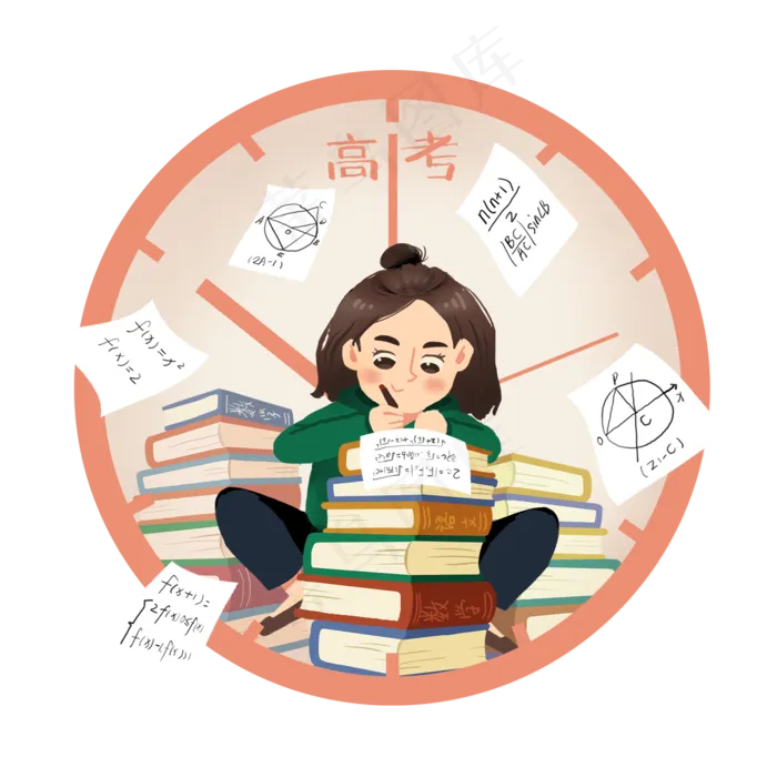 备战高考拼命加油努力学习的女孩,免抠元素(2000*2000px 300 dpi )psd模版下载