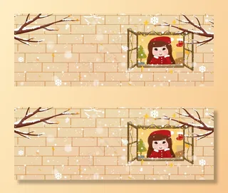 圣诞节窗前期待礼物的女孩