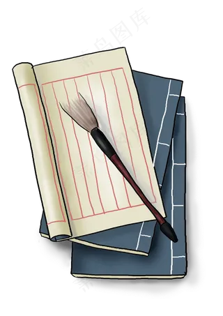 中国水墨手绘古书,免抠元素