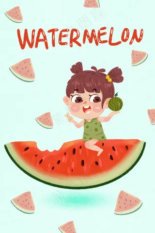 红色小清新西瓜女孩
