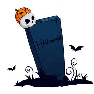 万圣节南瓜帽骷髅墓碑与蝙蝠,免抠元素