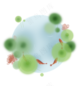 荷塘荷花下的红鲤鱼