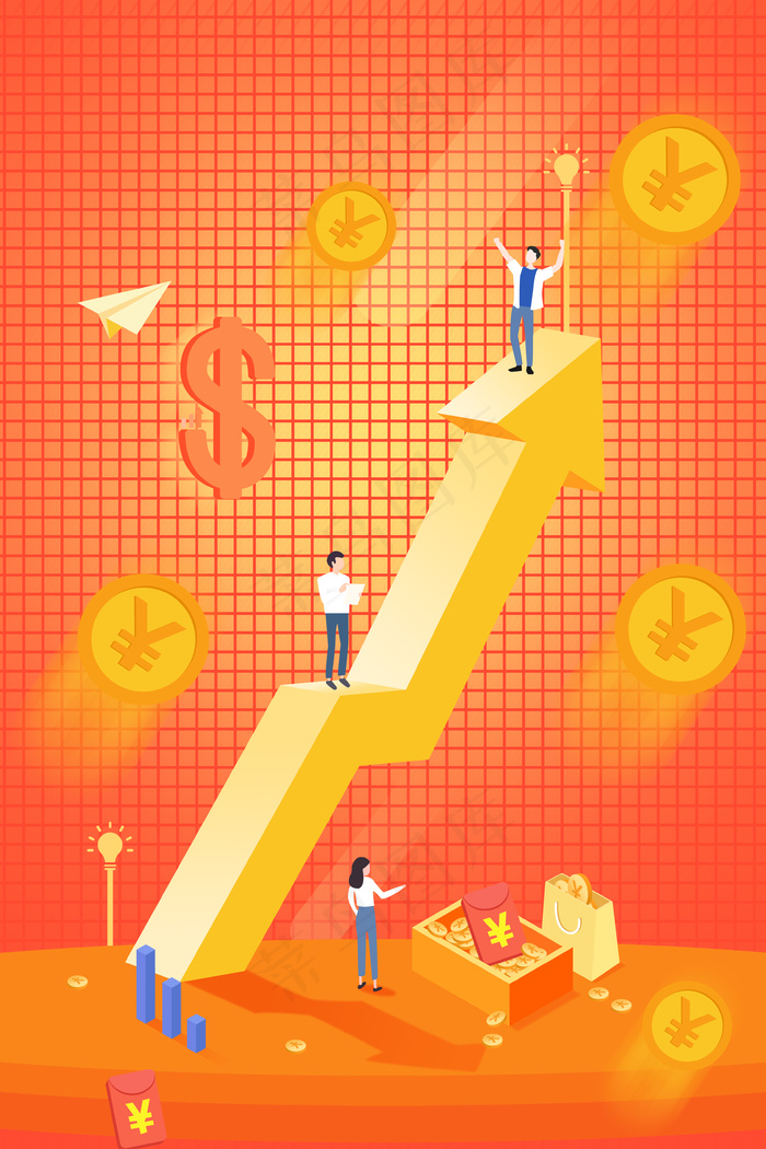 2.5D风格商务金融金钱货币上升趋势