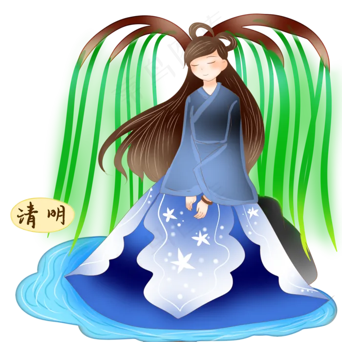 清明节人物和柳树