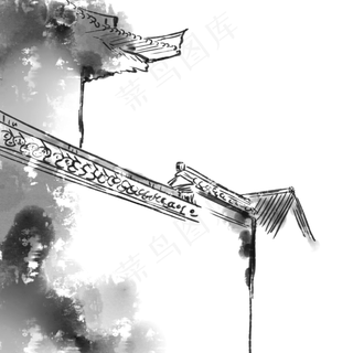 水墨屋檐中国风png,免抠元素