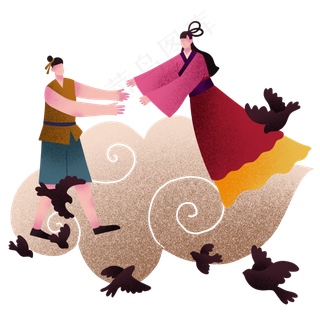 七夕鹊桥牛郎织女,免抠元素